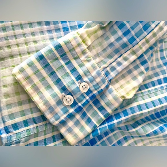 HUGO BOSS Shirt Tartan Plaid White Blue Waffle Comfort LARGE - Picture 7 of 15